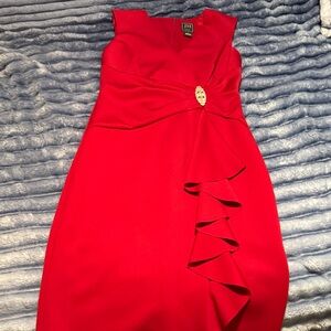 Chic Asymmetrical Red Dress with Embellishment